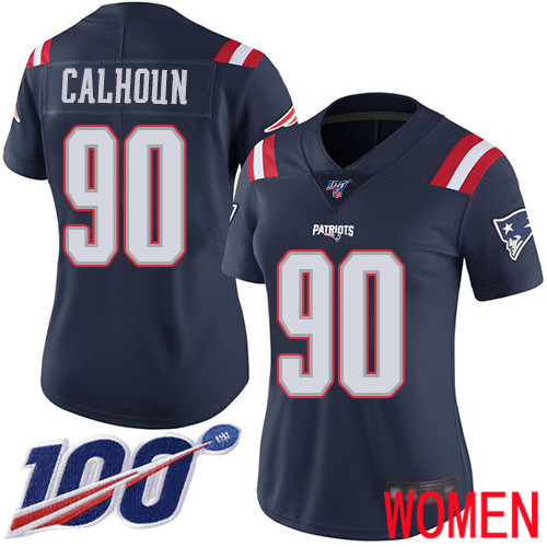New England Patriots Football 90 100th Limited Navy Blue Women Shilique Calhoun NFL Jersey